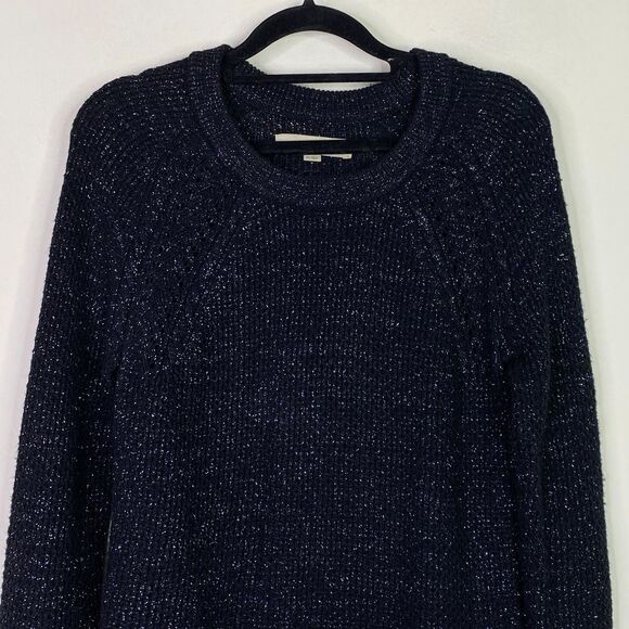 LOFT Silver Metallic Black Knit Crew Neck Sweater Women's Size XS - Picture 4 of 8